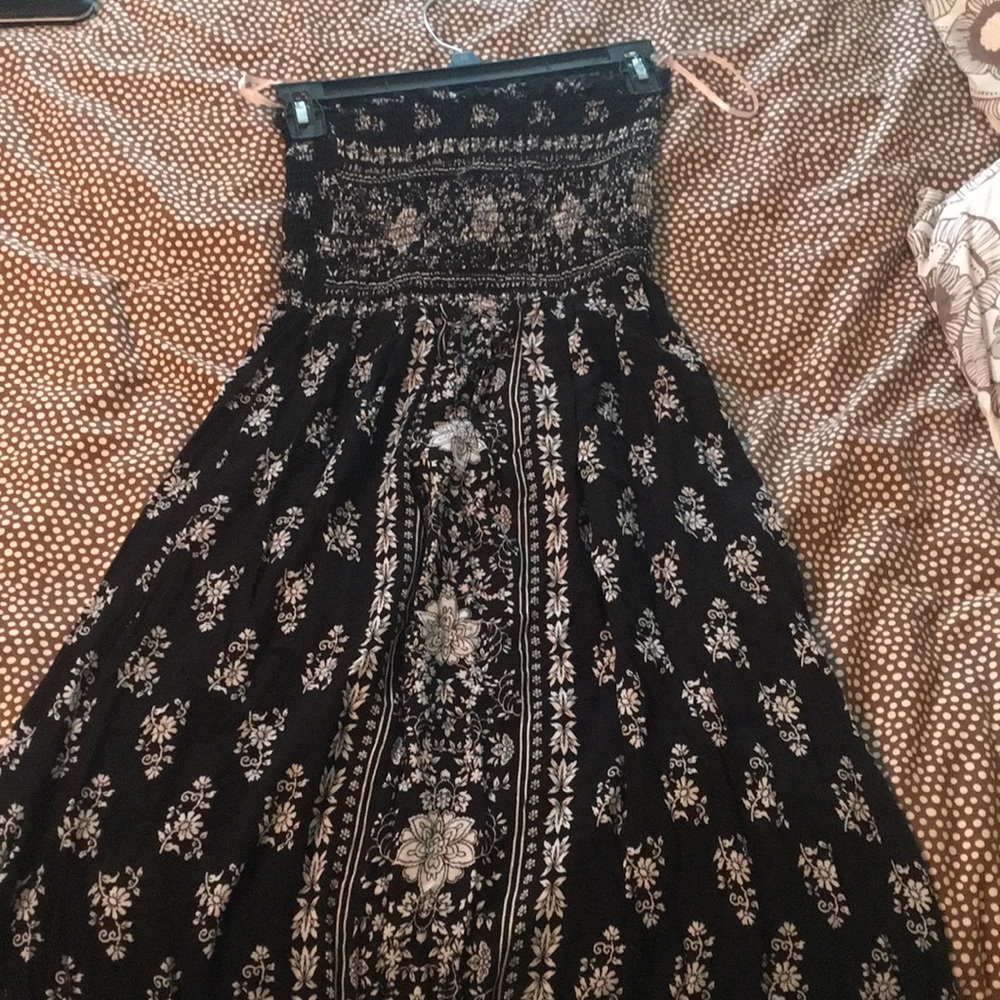 Black and White Smocked, Strapless Maxi Dress!